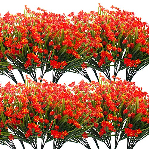 Grunyia Artificial Flowers, 20 Bundles Outdoor Fake Flowers for Decoration UV Resistant Faux Plastic Plants Garden Porch Window Box Décor (Orange) - color: Orange