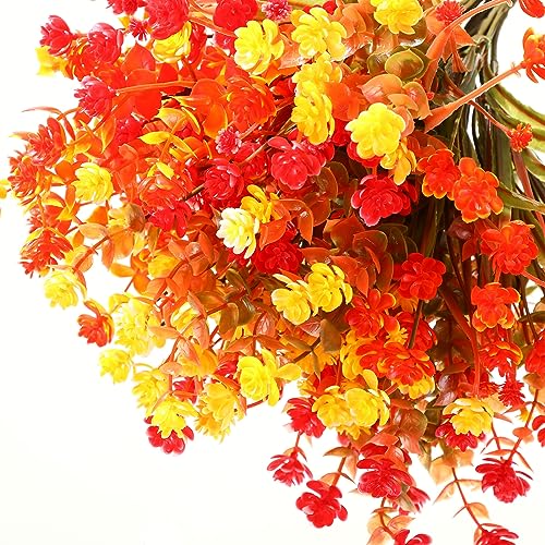 WILLBOND 12 Bundles Artificial Flowers Outdoor, UV Resistant Faux Artificial Plants Shrubs Plastic Flower Bulk for Hanging Planter Porch Window Home Spring Summer Decor(Red, Yellow, Bright Orange) - color: Red, Yellow, Bright Orange