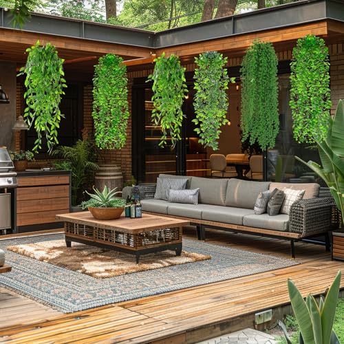 Daifunli 16 Pcs Artificial Hanging Plants Fake Hanging Ferns Plastic Fake Plants for Wall Room Garden Garland Indoor Outdoor Decor No Basket (Eucalyptus,Mandala,String of Pearls,Pea) - style: Eucalyptus, Mandala, String of Pearls, Pea