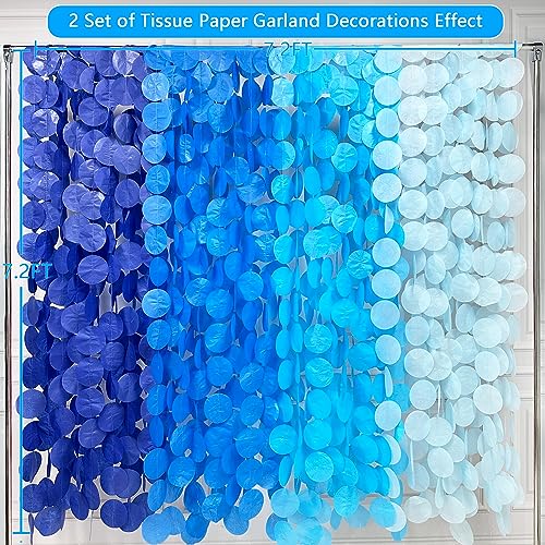 PinkBlume 205 Ft Blue Party Decorations Ombre Navy Circle Dot Backdrop Streamer Royal Tissue Paper Polka Hanging Garland for Birthday Graduation Wedding Under The Sea Nautical Ahoy Achor - color: Ombre Blue