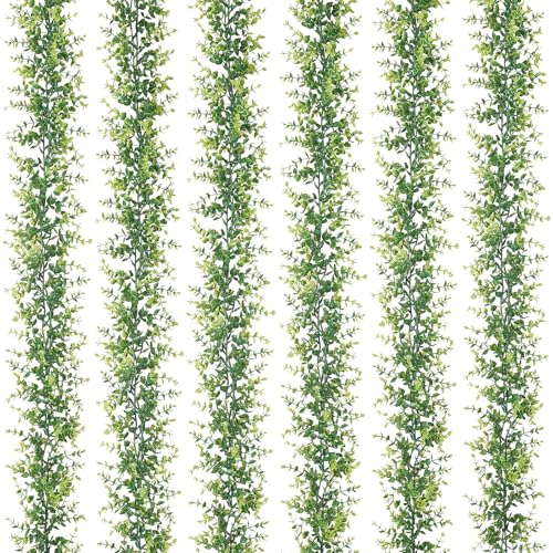 CQURE 6Pcs Faux Eucalyptus Garland, Artificial Eucalyptus Leaves Hanging Vines Table Greenery Garland for Wedding Backdrop Arch Wall Table Party Indoor Outdoor Decor - size: 6 Pack