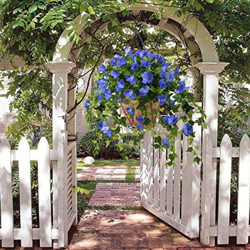 Homsunny Artificial Vine Silk Petunia Flowers, Fake Hanging Plant in Basket, Coconut Lining Pot Porch Decoration for Patio Lawn Garden Spring Summer Decor(Blue) - color: Blue