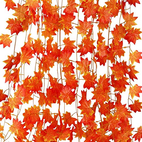 Fall Garland Maple Leaf, Hanging Vine Garlands Artificial Autumn Foliage Garland Thanksgiving Decor for Home Wedding Fireplace Party Christmas (Maple/12 Strands) - color: Maple/12 Strands