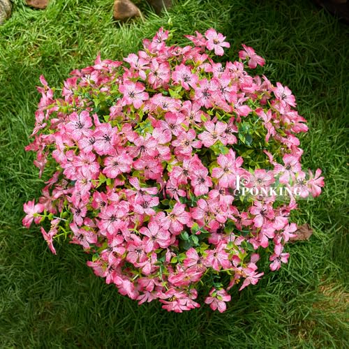 Artificial Flowers for Outdoors Patio Decoration 12 Bundles Fake Flower Cherry Blossom UV Resistant Faux Plants Yard Garden Porch Home Boxwood Planter Patio Mothers Day Decor, Deep Pink Flower - color: D Deep Pink Cherry Blossom 12pcs