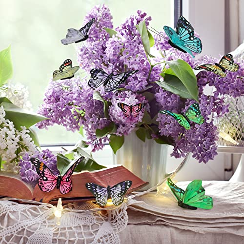 24 Pcs Monarch Butterfly Decorations 4 Size Artificial Monarch Feather Fake Butterfly Picks Crafts with Wire for Wall Flower Pot Spring Floral Party Home Decor(Fresh Colors) - color: Fresh Colors