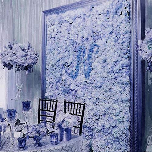 Artificial Flower Wall Panels 4 Pack of 11 Sq ft Flower Wall Mat Silk Hydrangea Flower Panels for Backdrop Wedding Wall Decoration - UV Protected (Blue) - color: Serenity Blue