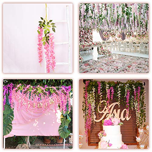 DearHouse 6 Pack Artificial Fake Wisteria Vine Ratta Hanging Garland Silk Flowers String Party Home Wedding Decor, 3.75 Feet/Piece,Pink - color: Pink