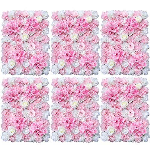 12 Pcs Artificial Flower Wall Panels Silk Dahlia Rose 3D Faux Flower Backdrop Panels Background Decorative for Wedding Celebrations Festive Party Home, 23.62 * 15.74in (Pink-8) - color: Pink-8