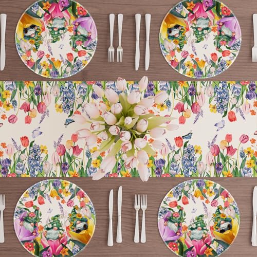 XCHI Tulips Gnomes Flowers Spring Round Placemats Set of 4 Summer Table Mats for Party Home Kitchen Dining Table Decorations 14x14 Inch - size: Round Set of 4 (14x14 Inch)