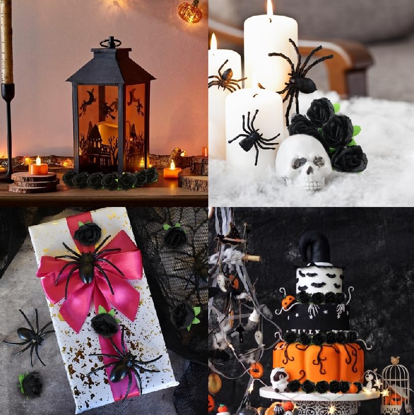 SITUMEIZI 100 Pcs 1.3 inches Mini Black Rose Head Small Black Flowers Artificial Fake Flower for Home Halloween Party Decor - color: Black