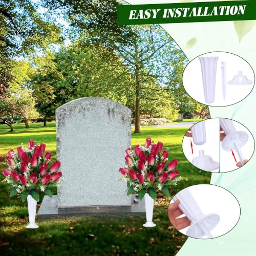 Christmas Artificial Cemetery Flowers for Grave, Memorial Roses Bouquets with Vase for Grave Tombstone Decorations (Rose Pink) - color: Rose Pink