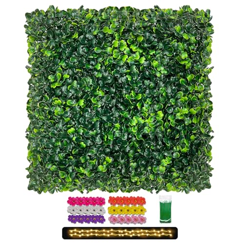 Artificial Grass Wall Panels - 12 Pack 10"x10" Ivy Privacy Fence Screen for Indoor Outdoor, Anti-UV Boxwood Hedge for Wedding & Event Decor, Greenery Wall with DIY Light Strip & Flowers (8.33 Sq.Ft)