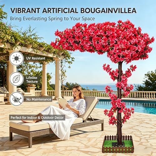 10FT Artificial Cherry Blossom Trees Red Indoor Outdoors,Handmade Fake Cherry Blossom Tree for Home Office Living Room Shopping Party Wedding Mall Thanksgiving Decor - color: Red, size: 9ft 10in