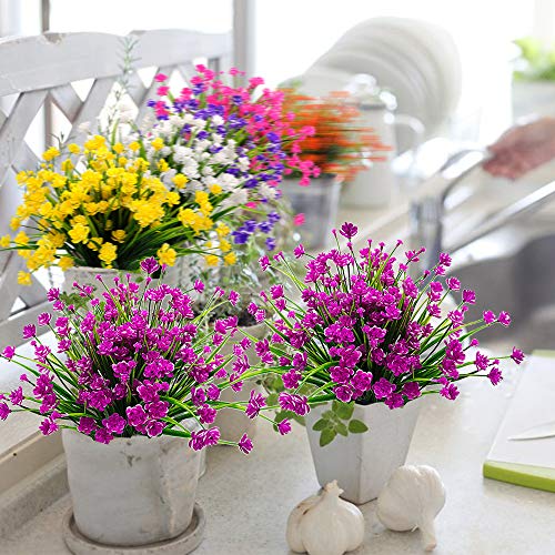 Grunyia 10 Bundles Artificial Flowers Outdoor UV Resistant Fake Plants Indoor Outside Hanging Planter Home Garden Decor (Purple) - color: Purple-daffodil