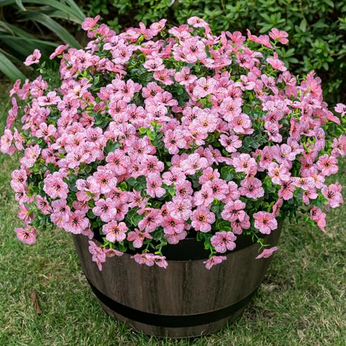 Lnoicy 20 Bundles Artificial Flowers for Outdoor Fake Plants for Spring Decoration,Faux Eucalyptus Flowers for Planter UV Resistant Lifelike for Home Porch Garden（Pink） - color: Pink