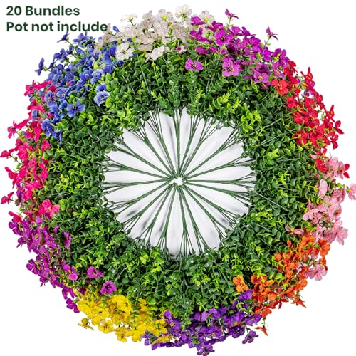Lnoicy 20 Bundles Artificial Fake Flowers for Outdoor Faux Eucalyptus Flowers for Home Decoration,Fake Plants UV Resistant for Porch/Garden（9 Color） - color: 9 Mix Color