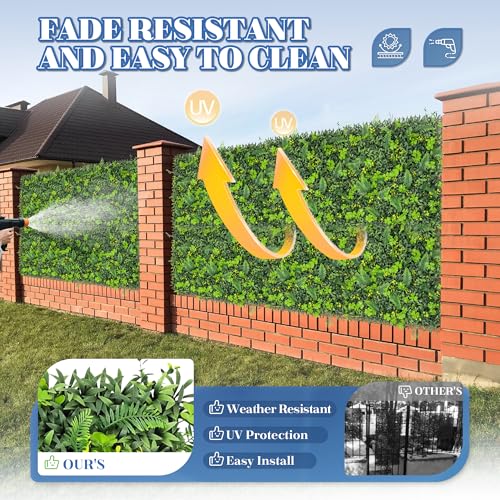 ECOOPTS 20"x20" Faux Ivy Privacy Fence Screen Artificial Boxwood Panels Topiary Hedge Plants for Indoor Outdoor Decoration, 11 Mixed Leaves, 6 Packs - color: #11 Mixed Leaves, size: 20"x20"
