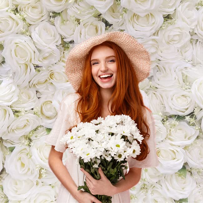 INRUI White Rose Floral Photography Backdrop Rose Theme Valentines Day Bridal Shower Party Decorations Banner (8x6FT) - size: 8x6FT