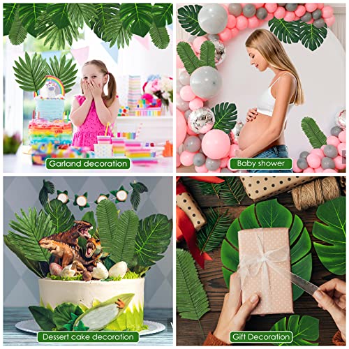 QUANQIUFEI 100 Pcs 9 Kinds Artificial Palm Leaves, Monstera Gold Faux Leaves for Safari, Jungle, Hawaiian, Luau Party Table Decoration (Color B) - color: Color B
