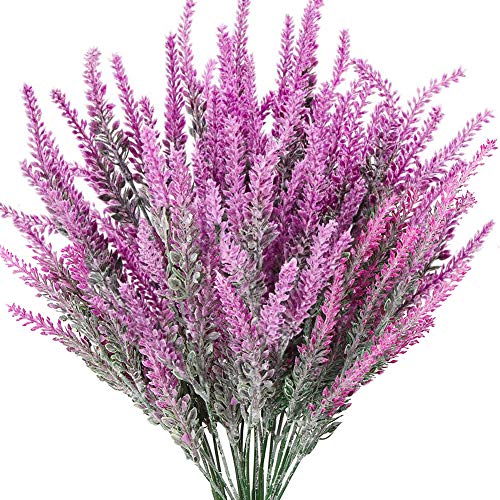 8 Bundles Artificial Flowers Fake Lavender Faux Plastic Plants Purple Flowers for Home Decor Wedding Kitchen Garden Patio Porch Office Table Indoor Outdoor Decorations (Fuchsia Lavender/8pcs) - color: Fuchsia Lavender/8pcs