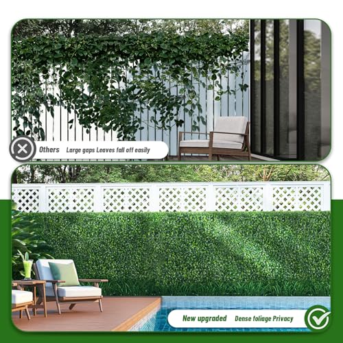12 Pieces 20” X 20” Artificial Hedge Boxwood Panels Grass Wall Artificial Grass Wall Backdrop Panels Green Greenery Backdrop UV Stable Indoor Outdoor Decor Garden Fence - size: 12 Pieces 20x20