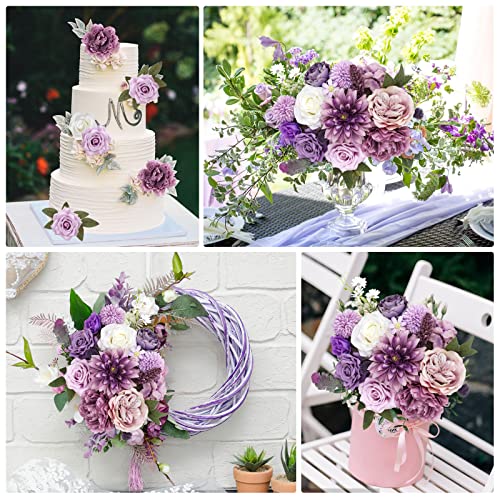 AmyHomie Artificial Purple Flowers Combo Silk Mix Peony Rose Hydrangea Fake Flowers w/Stem for DIY Wedding Bouquets Centerpieces Arrangements Table Party Bridal Baby Shower Home Fall Decor - color: Purple
