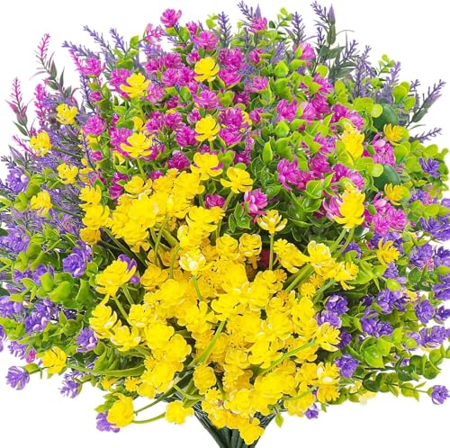 24 Bundles Artificial Flowers for Outdoors UV Resistant Spring Flowers Artificial for Decoration Fake Flowers Outdoor Artificial Plants Outdoor Plants Hanging Planter Home Garden Decor - color: 24pcs