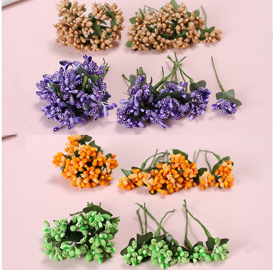 144pcs Artificial Mini Deep Purple Flower Stamen Pistil and Soft Stem,20mm Tiny Berry for DIY Make Bridal Hair Clips,Cake Top,Wrist Corsage Boutonniere,Candle Rings Wreath Bracelet Flower - color: Deep Purple