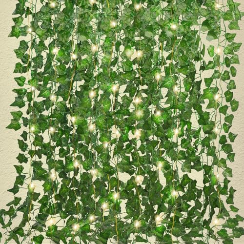 RECUTMS Artificial Ivy Vines 250 FT with 300 LED String Light Leaf Garland Fake Hanging Plants for Long Leaves Greenery Room Garden Office Wedding Wall Shower Patio Outdoor Indoor Decor (36 Pack) - color: Green-36 Light