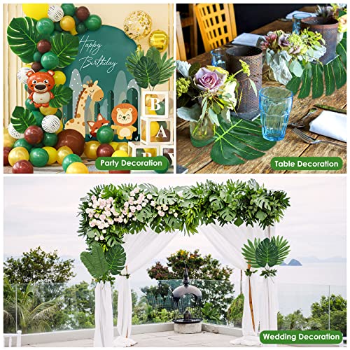 QUANQIUFEI 100 Pcs 9 Kinds Artificial Palm Leaves, Monstera Gold Faux Leaves for Safari, Jungle, Hawaiian, Luau Party Table Decoration (Color B) - color: Color B
