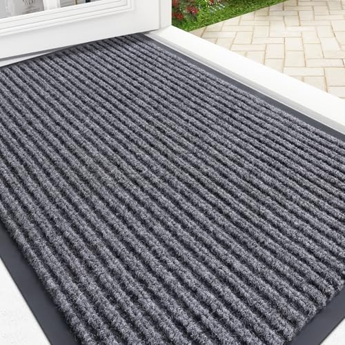 OLANLY Front Door Mat Indoor Outdoor Entrance, Waterproof Heavy Duty Doormat, Fade Resistant, Low Profile, Easy Clean Patio Porch Welcome Floor Mats for Entry, 29.5x17, Grey - color: Grey, size: 29.5" X 17"