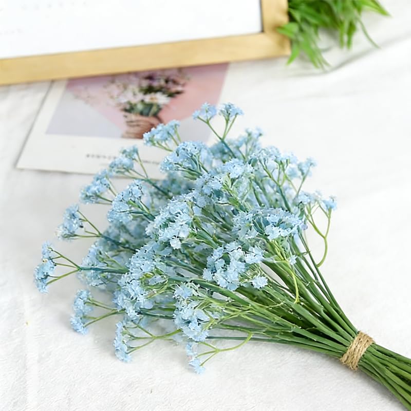 10 Pcs Babys Breath Light Blue Artificial Flowers, Real Touch Gypsophila Fake Flowers for Wedding, Home Decor, Vase Filler, Table Centerpieces, Party Decorations - color: 10pcs Light Blue
