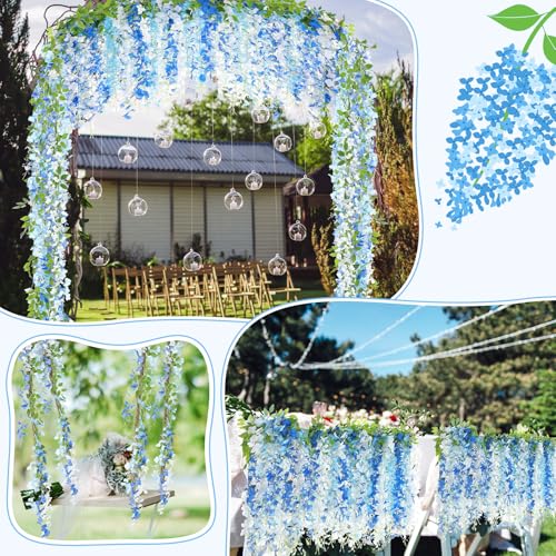 Thiccywoov 4pcs Wisteria Artificial Flowers Garland, 7.2Ft/Piece Wisteria Hanging Flowers Garland for Wedding Arch Decoration Outdoor Ceremony Home Backdrop Garden (Light Blue,Dark Blue,White) - color: Light Blue, Dark Blue,white