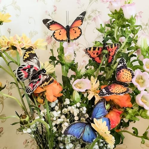 Cartanfill- Artificial Feather Simulation Butterfly Party Decoration Set, a Set of 12 Pieces with Wire, Used for Home Decoration in 12 Colors(B) - color: A Wire
