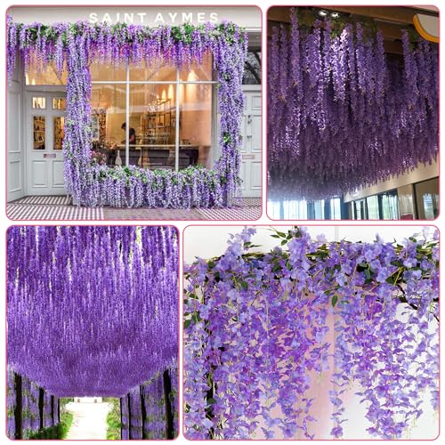Alotiki 150 Pack Wisteria Hanging Flowers,Fake Hanging Flowers,Wisteria Artificiales Garland for Home Wedding Arch Floral Party Garden Ceremony Outdoor Decor,3.6 Feet Long(150,Purple) - color: Purple, size: 150