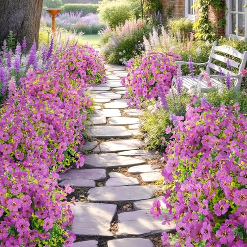 ATTGREAT Artificial Flowers Outdoors Faux Plants UV Resistant Fake Flowers Daisy Plastic Greenery Plnats Outside for Garden Planter Patio Porch Spring Summer Home Home Decor, 24 Bundles (Purple) - color: Purple, size: 24PCS