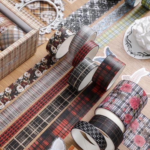 10 Rolls Vintage Floral Washi Tape Set Pastel Plaid Arts Adhesive Tapes Soft Colors Decorative Masking Tape Sets for Craft, Kids, Scrapbook, DIY, Gift Wrapping (Rose Plaid) - color: Rose Plaid