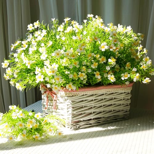 18PCS Artificial Spring White Flowers for Indoor Outdoor Planters Faux Daisy Fake Little Flowers UV Resistant for Porch Terrace Yard Home Party Decoration