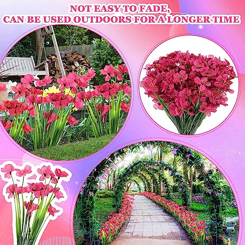 Lyrow 100 Bundles Violet Artificial Flowers, UV Resistant Faux Flowers Outdoor, Faux Silk Flowers, Fake Violet Flowers Bulk for Front Porch Hanging Garden Courtyard Farmhouse Home(Rosy) - color: Rosy