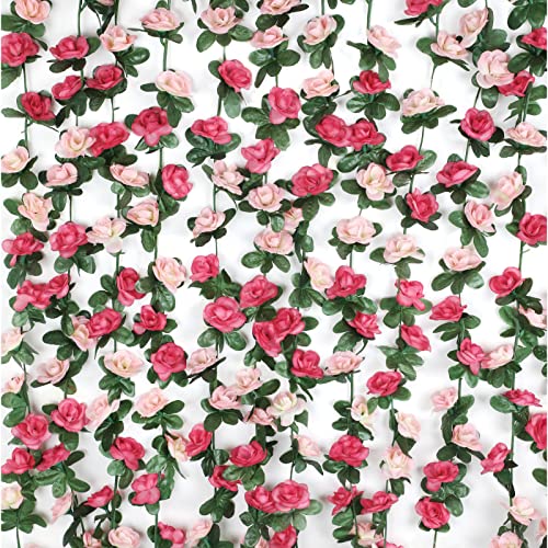 BLEUM CADE 2Pcs 16.4Ft Flower Garland Artificial Rose Vines for Bedroom, Cute Fake Hanging Flower Vines Floral Garland Decorations for Wedding Party Wall Room Decor Aesthetic - color: Pink, size: 2 Pcs