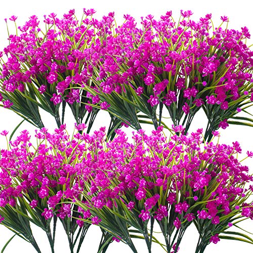 Grunyia Artificial Flowers, 20 Bundles Outdoor Fake Flowers for Decoration UV Resistant Faux Plastic Plants Garden Porch Window Box Décor (Purple) - color: Purple