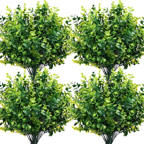 CEWOR Artificial Boxwood Stems 24 Pack Artificial Plants for Outdoor UV Resistant Faux Plants Fake Eucalyptus Shrubs for Room Decor Indoor Outdoor - color: Green Boxwood