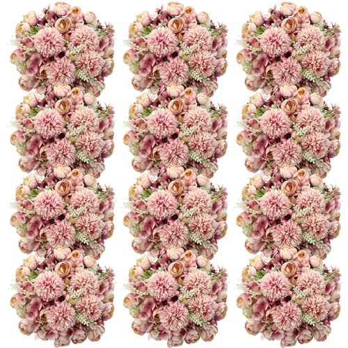Tigeen Peonies Artificial Flowers Faux Roses Silk Flowers Hydrangea Artificial Bouquet for Wedding Table Centerpiece Floral Vase Home Office Bridal Decor(Fuchsia,12 Bundles) - color: Fuchsia