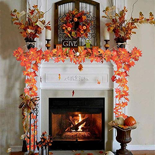 Fall Garland Maple Leaf, Hanging Vine Garlands Artificial Autumn Foliage Garland Thanksgiving Decor for Home Wedding Fireplace Party Christmas (Maple/12 Strands) - color: Maple/12 Strands