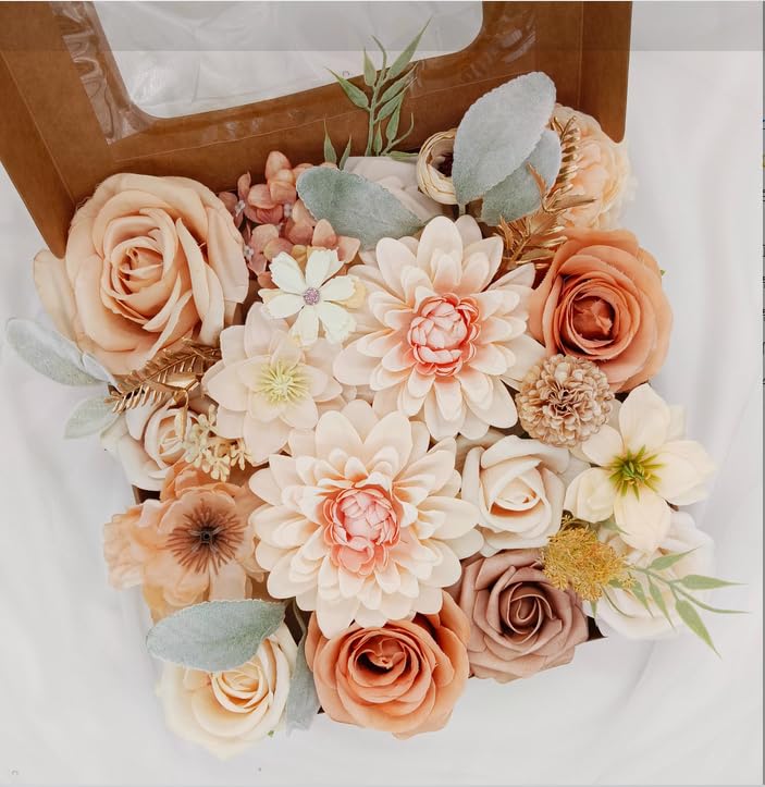 Artificial Flowers Combo Box Set Fake Flowers with Stems Artificial Bouquet Flowers for Wedding Centerpieces Arrangements Baby Shower Party Home Decor - color: Elegant Champagne