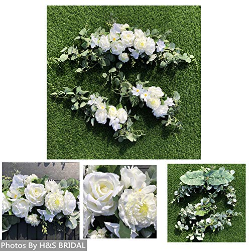 Wedding Arch Flowers,3Pcs Set White Rose Decorative Floral Swags, Artificial Greenery Eucalyptus Leaves Flower For Sheer Drapes, Wedding Chair, Arbor, Wedding Ceremony and Reception Arrangement - color: White