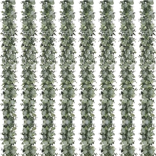 Dolicer 8 Packs 6FT Artificial Eucalyptus Garland, Faux Greenery Garland Hanging Fake Silver Dollar Eucalyptus Leaves Vines for Wedding Backdrop Arch Table Wall Party Home Decor - color: Grey Green, size: 8 Packs