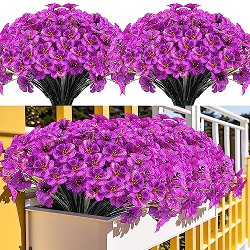 Kinisty 20 Bundles Outdoor Artificial Flowers UV Resistant with Purple Faux Silk Flowers and No Fade Fake Plastic Plants for Spring Summer Outside Planters Porch Window Box Garden Decor - color: Violet