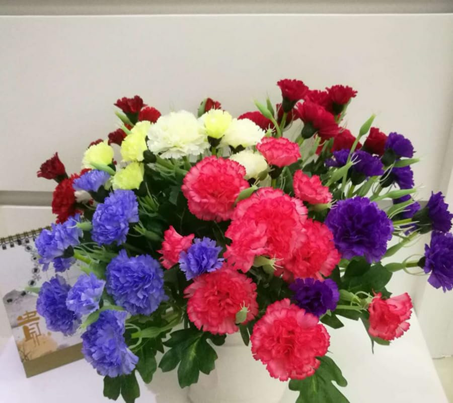 Rikyo 11 Inch Bouquets 10 Stem Rose Red Carnations,Outdoor UV Resistant No Fade Artificial Flower,Mini Carnation Silk Petals Fake Flowers Forever Plants for Photo Props Home Party and Wedding Decor - color: Rose Red