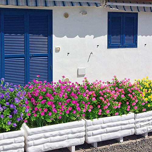 8 Bundles Outdoor Artificial Fake Flowers UV Resistant No Fade Boxwood Faux Plastic Plants for Garden Patio Porch Window Box Home Wedding Farmhouse Décor (Fushia) - color: Fuchsia